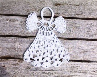 Christmas tree decoration white, crochet angel Christmas ornament gift lace angel
