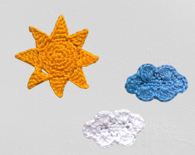 Sun and clouds application, yellow sun patch and white and blue cloud applique for decorations