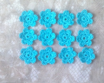 Crochet flowers, 12 pieces of crochet flowers in light blue