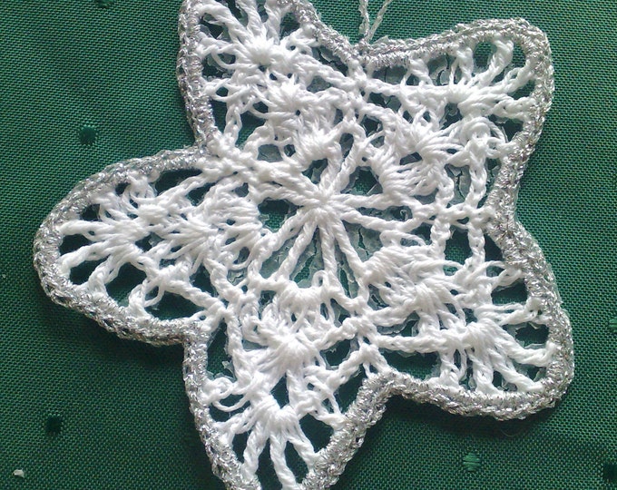 Christmas Tree Jewelry Star5 Piece Christmas Crochet, Christmas Decoration Gift Idea Woman, Star White and Silver Tree and Decoration Wall