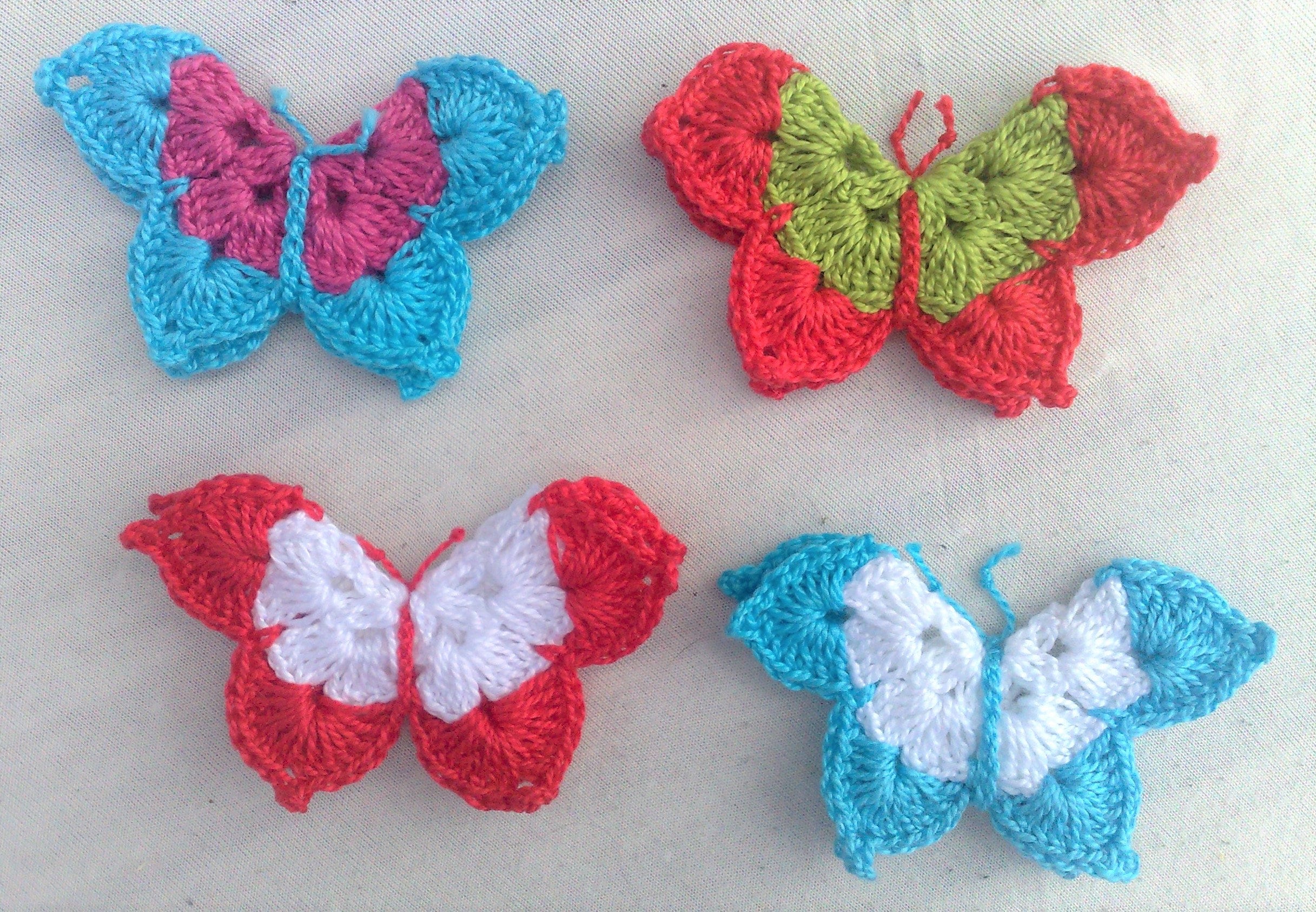 4 butterfly patch crocheted in colorful mix and threedimensional