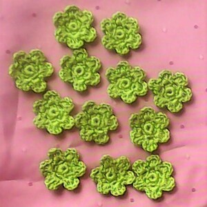 カードを飾るために12個の緑の花をかぎ針編みします