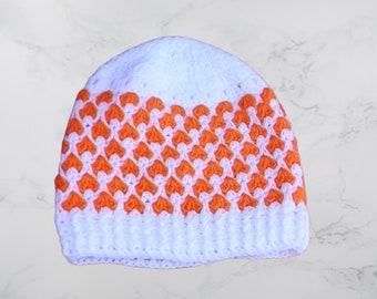 White Orange Slouchy Hat Tweed Slouch Beanie Crochet White Orange Beanie White and Orange Cap Crochet Women Hat