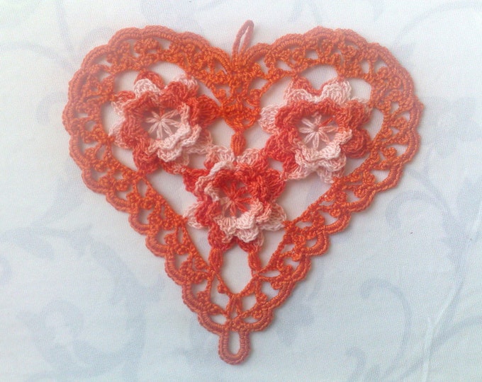 Thanksgiving Orange's Crocheted Heart Cover with 3D Crochet Flowers