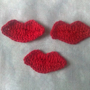 Red lips crocheted, 3 pieces crocheted mouth crochet application, lip patch, bulging red cotton lips image 4