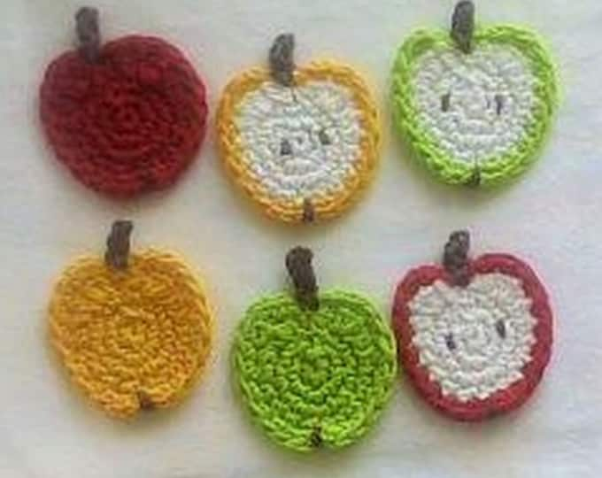 6 small crocheted apples, crocheted apple, crochet fruit appliqués, scrapbooking, crochet apple, crochet apple, craft, apple slices