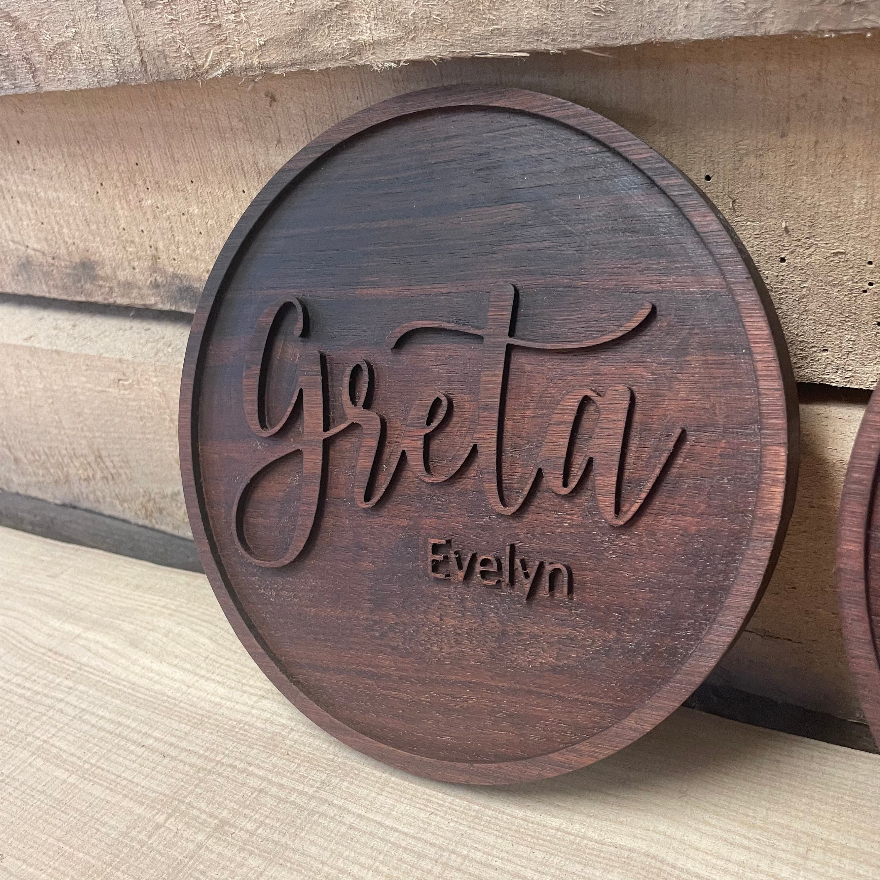 Round Walnut Name Sign