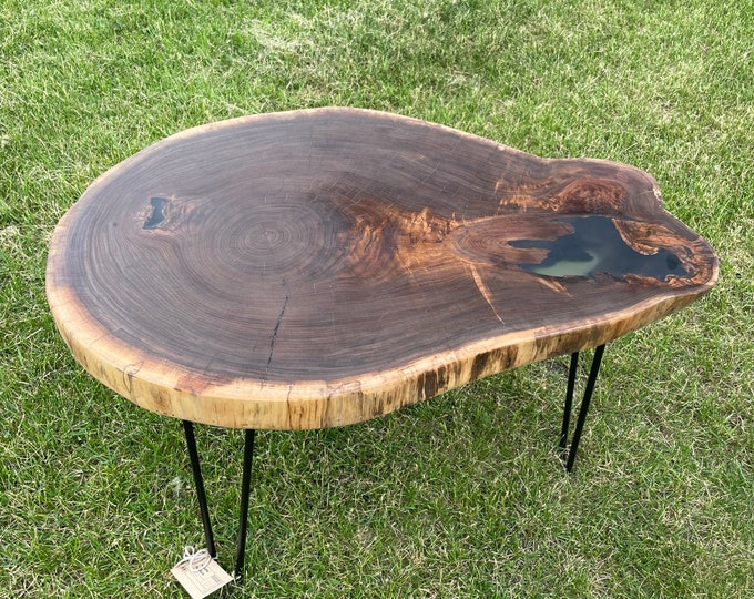 Live Edge Walnut End Table with Epoxy Resin