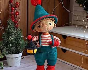 Crochet pattern Amigurumi Christmas doll Gnome Oliver, the Christmas Elf / Gnome, Christmas gift for a child, Christmas Decorations ornament