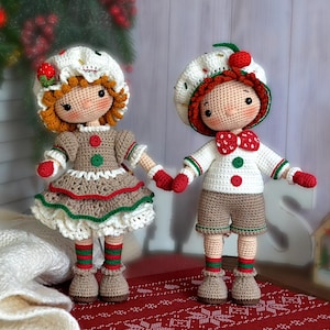 Сhristmas Gingerbread Doll Crochet Pattern Amigurumi toy doll Mira and Patrick