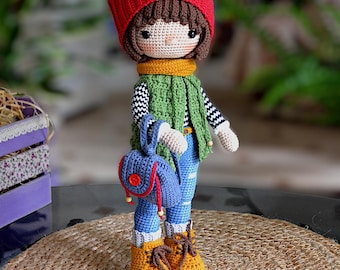 Amigurumi doll crochet pattern Kira, cute crochet girl, easy crochet pattern for amigurumi doll