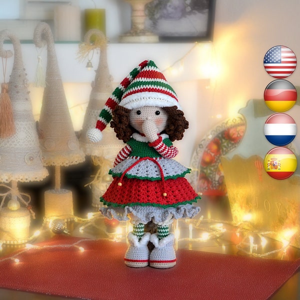 Christmas doll crochet pattern gnome / crochet elf / christmas decorations / Amigurumi christmas doll LORA / Christmas decor