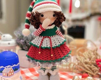 Christmas Gnome Crochet Doll pattern: Amigurumi Elf LORA (PDF Pattern)
