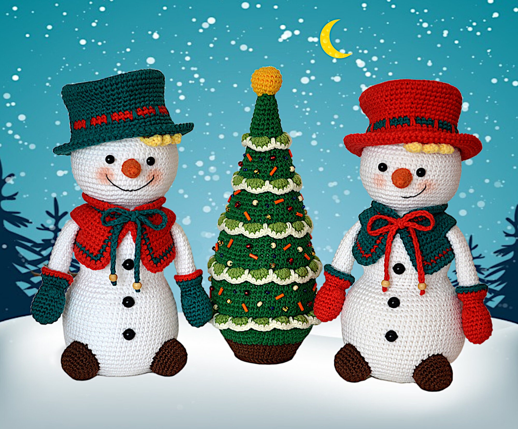 雪だるま編みぐるみかぎ針編み人形とクリスマスツリーDIY新築祝いの
