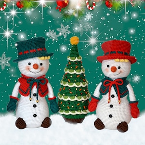 Crochet pattern Amigurumi Snowman with Christmas tree DIY Christmas toy decor Bobby the Snowman