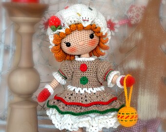 Сhristmas Gingerbread doll Mira Crochet Pattern Amigurumi toy