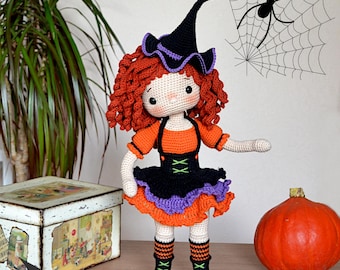 Crochet Amigurumi doll pattern, crochet toy, Halloween witch Lizzy