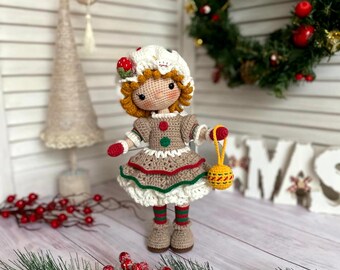 Сhristmas Gingerbread doll Mira Crochet Pattern Amigurumi toy