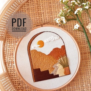 Sedona Sunset | Desert Window View, PDF Download Embroidered Plants, Embroidery Pattern, Embroidery Pattern Download, Embroidery