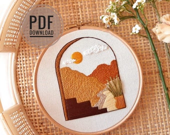Sedona Sunset | Desert Window View, PDF Download Embroidered Plants, Embroidery Pattern, Embroidery Pattern Download, Embroidery