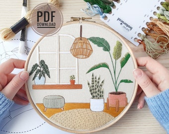Urban Jungle | Advanced Embroidery Pattern | PDF Download DIY | Embroidery Pattern Download,  Modern Embroidery Hoop, Sewing Gift