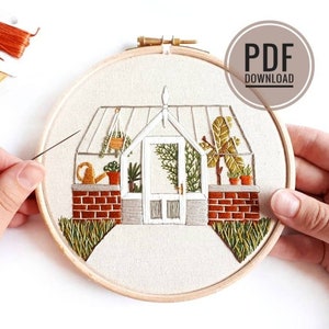 Victorian Greenhouse Embroidery Pattern PDF Pattern, Modern Embroidery, Embroidery Pattern Download, Embroidery Modern, Embroidered Plants image 1