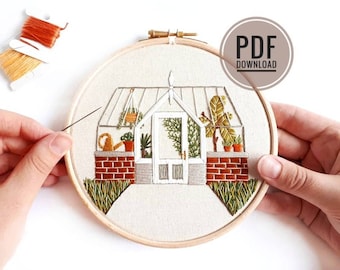 Victorian Greenhouse Embroidery Pattern | PDF Pattern, Modern Embroidery, Embroidery Pattern Download, Embroidery Modern, Embroidered Plants