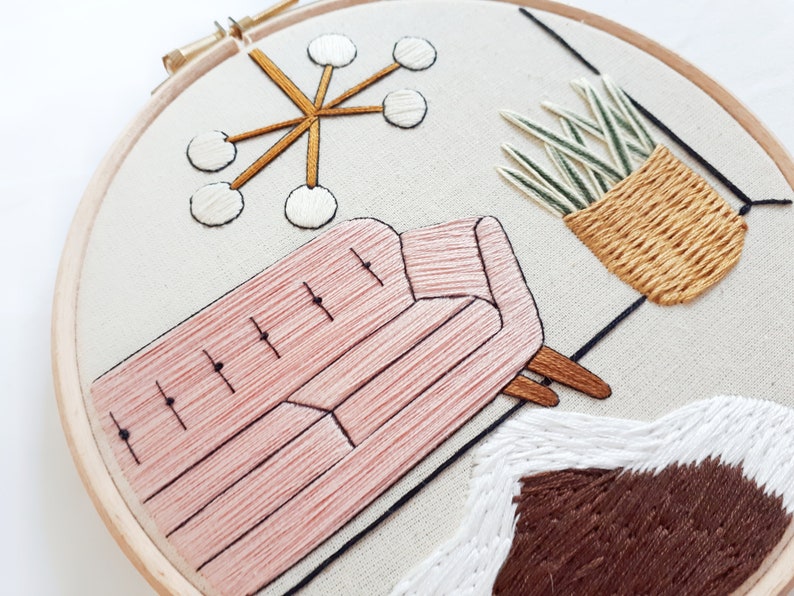 Mid Century Scene with Sofa & Rug Embroidery Pattern PDF, Modern Embroidery, Embroidery Pattern Download, Embroidery Pattern Modern image 3