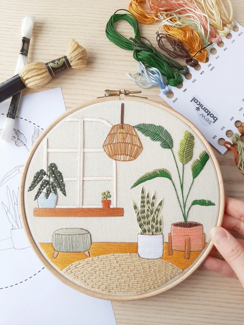 Urban Jungle Advanced Embroidery Pattern PDF Download DIY Embroidery Pattern Download, Modern Embroidery Hoop, Sewing Gift image 4