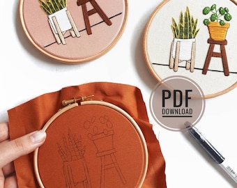 Beginner Embroidery PDF Download | Pilea & Snake Plant | Embroidery Pattern Beginner, Embroidery Pattern PDF, Modern Embroidery, Pattern