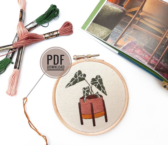 Beginner Alocasia Embroidery Pattern | The Mini Series | PDF Pattern | Digital Download | Modern Embroidery, Plants Embroidery