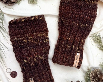 Wool blend Fingerless Gloves / mittens brown