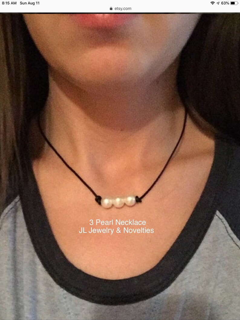 Leather Pearl Choker Dark Brown Leather Triple Pearl Etsy