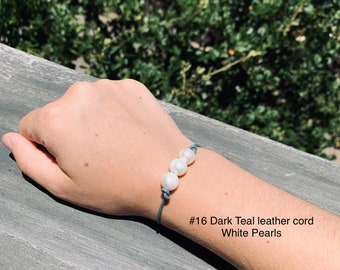 Leather Pearl Bracelet, White Pearl Bracelet, Triple Pearl Leather Bracelet, Affordable Christmas Gift, Boho, June Birthstone, Gift For Her