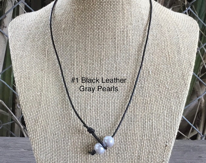 Leather Pearl Choker, Gray Pearl Necklace, Leather Pearl Necklace , Boho, Affordable Christmas Gift, Birthday Gift, Gift For Her