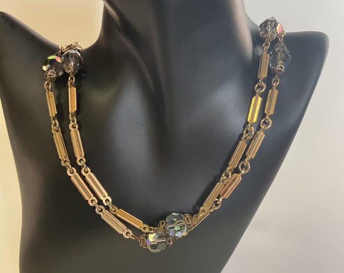 Vintage Gold-tone Costume 27” Necklace with AB Crystals