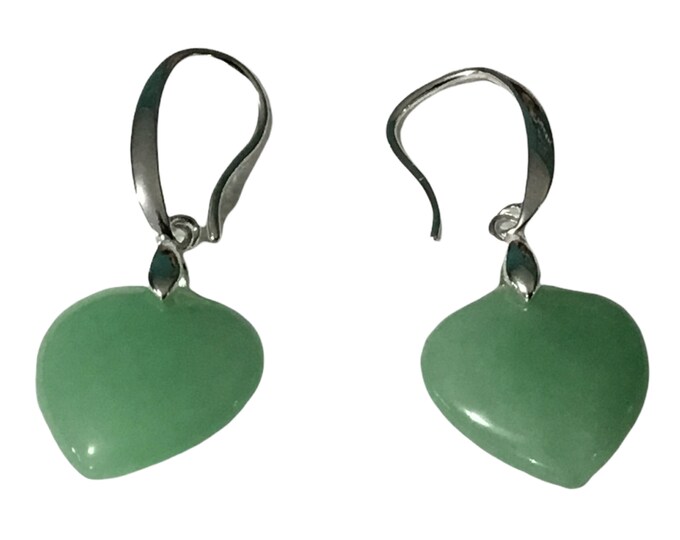 Sterling Silver Heart Shape Jade Stone Earrings, Healing Jade Stone, Sterling Silver Hooks/Bail, Gift Box