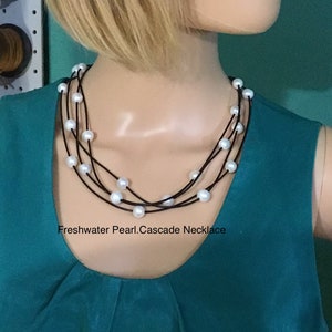 Freshwater Pearl Leather Cascade Necklace