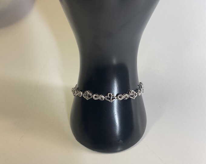 Vintage Infinity and Hearts 925 Tennis Bracelet Size 7 1/2