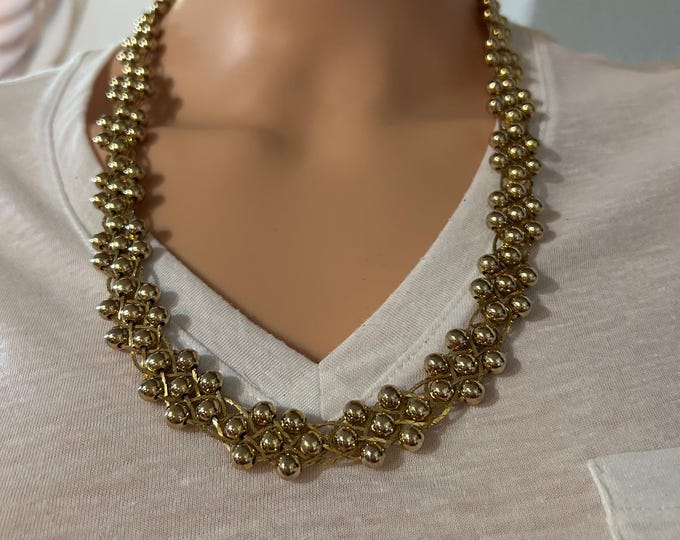 Vintage Gold Tone Braided Gold Beads Retro Necklace