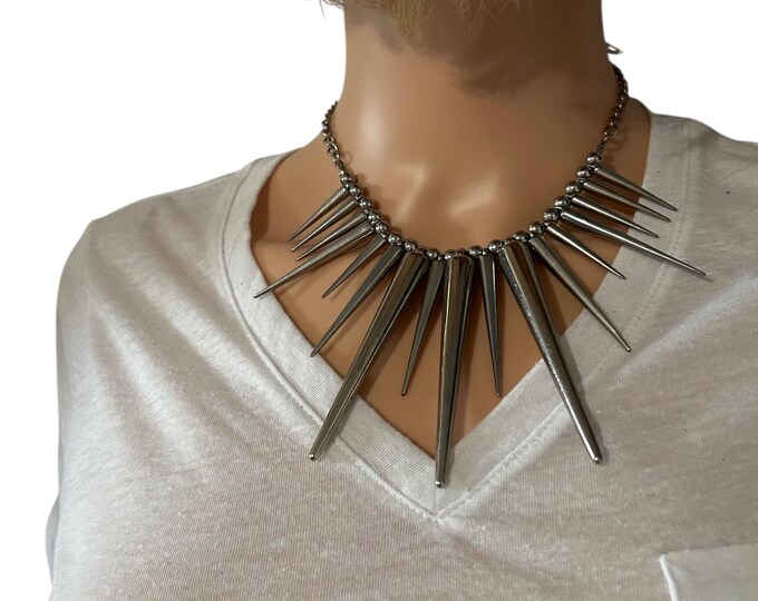 Vintage Silver-Toned Spike Necklace