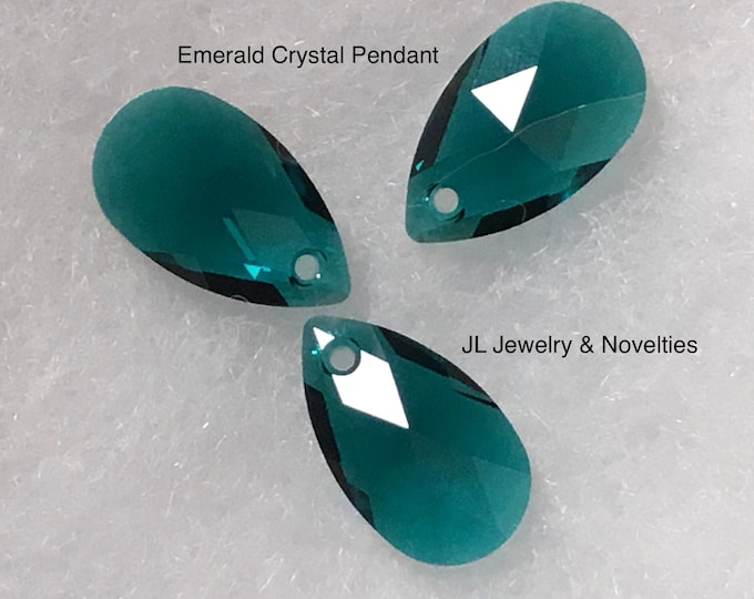 Swarovski Crystal Pendant, Emerald Crystal Pendant 22mm X 13mm, Craft Supplies, Jewelry Making, Jewelry Box, Free Shipping