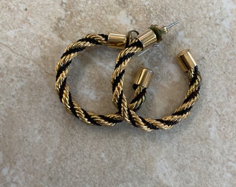 Vintage Gold-tone And Black Twisted Hoop Earrings