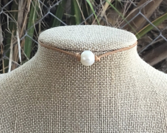 Leather Pearl Choker, Adjustable Pearl Necklace, June Birthstone, Pearl Choker, Sterling Silver Hardware, Organza Bag, Gift For Her