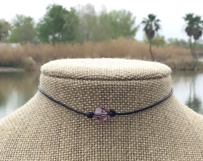 Swarovski Crystal Choker Necklace, Amethyst Bead, 925 Sterling Silver Lobster Clasp, Sterling Silver, Organza Bag, Free Shipping