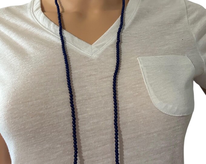 Vintage Faux Royal Blue Small Beads Long Necklace