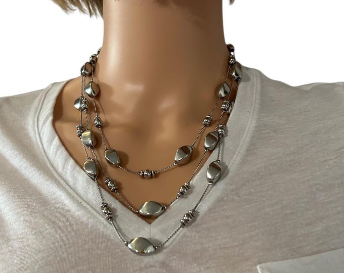 Vintage Silver-Toned Layered Statement Necklace