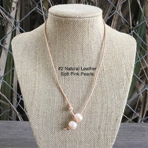 Leather Pearl Choker, Soft Pink Pearl Necklace, Leather Pearl Necklace , Boho, Affordable Christmas Gift, Birthday Gift, Gift For Her