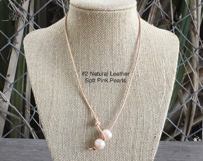 Leather Pearl Choker, Soft Pink Pearl Necklace, Leather Pearl Necklace , Boho, Affordable Christmas Gift, Birthday Gift, Gift For Her