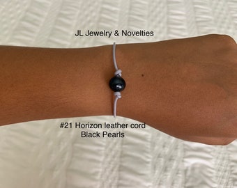 Leather Pearl Bracelet, Black Pearl Bracelet, Single Pearl Leather Bracelet, Affordable Christmas Gift, Boho, June Birthstone, Gift For Her